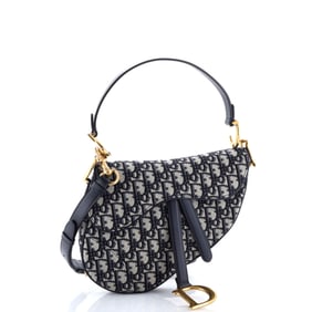 Christian Dior Saddle Handbag with Strap Oblique Canvas Medium