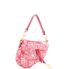 Christian Dior Toile De Jouy Saddle Bag Embroidered Canvas Medium
