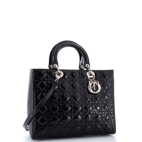 Christian Dior Lady Dior Bag Cannage Quilt Patent Large