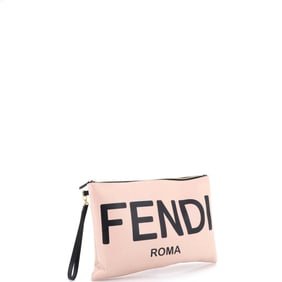 Fendi Logo Wristlet Clutch Printed Leather Large