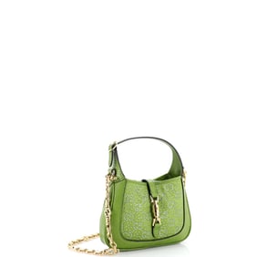 Gucci Jackie 1961 Chain Hobo Crystal GG Embellished Fabric with Lizard Mini
