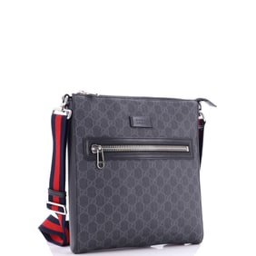 Gucci Web Strap Front Zip Messenger Bag GG Coated Canvas Medium