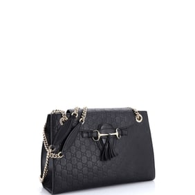 Gucci Emily Chain Flap Shoulder Bag Guccissima Leather Large