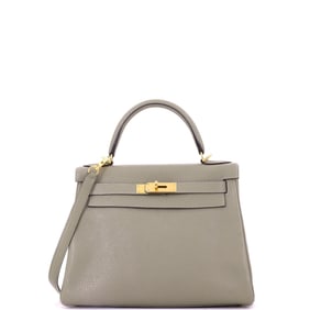 Hermes Kelly Handbag Green Clemence with Gold Hardware 28
