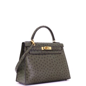 Hermes Kelly Handbag Green Ostrich with Gold Hardware 28