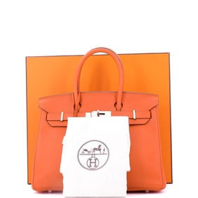 Hermes Birkin Handbag Orange Clemence with Palladium Hardware 30