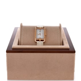 Hermes Nantucket Quartz Watch Rose Gold and Alligator with Diamond Scattered Bezel, Diamond Markers