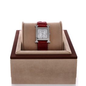 Hermes Heure H Automatic Watch Stainless Steel and Alligator with Diamond Bezel 26