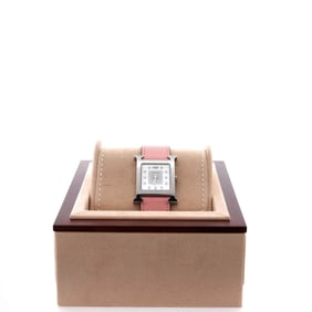 Hermes Heure H Quartz Watch Stainless Steel and Leather with Diamond Markers and Mother of Pearl 26