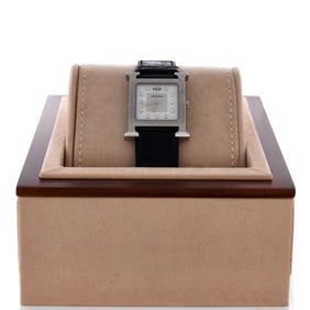 Hermes Heure H Quartz Watch Stainless Steel and Alligator with Diamond Markers and Mother of Pearl