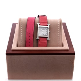 Hermes Heure H Double Tour Quartz Watch Stainless Steel and Alligator 21