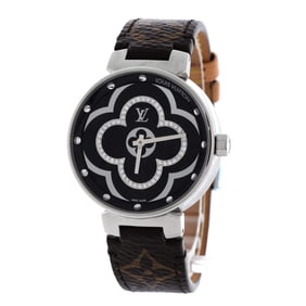 Louis Vuitton Tambour Moon Divine Quartz Watch Stainless Steel and Monogram Canvas with Diamond