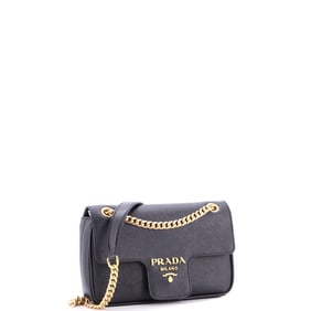 Prada Pattina Flap Shoulder Bag Saffiano Leather Small