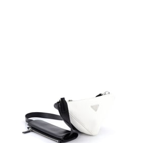 Prada Double Triangle Logo Zip Shoulder Bag Saffiano Leather and Leather