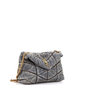 Saint Laurent Loulou Puffer Shoulder Bag Quilted Vintage Denim Small