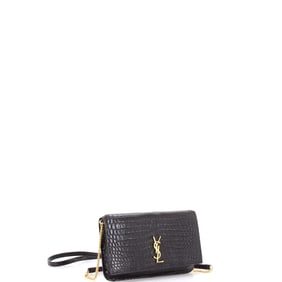 Saint Laurent Classic Monogram Phone Holder Shoulder Bag Crocodile Embossed Leather