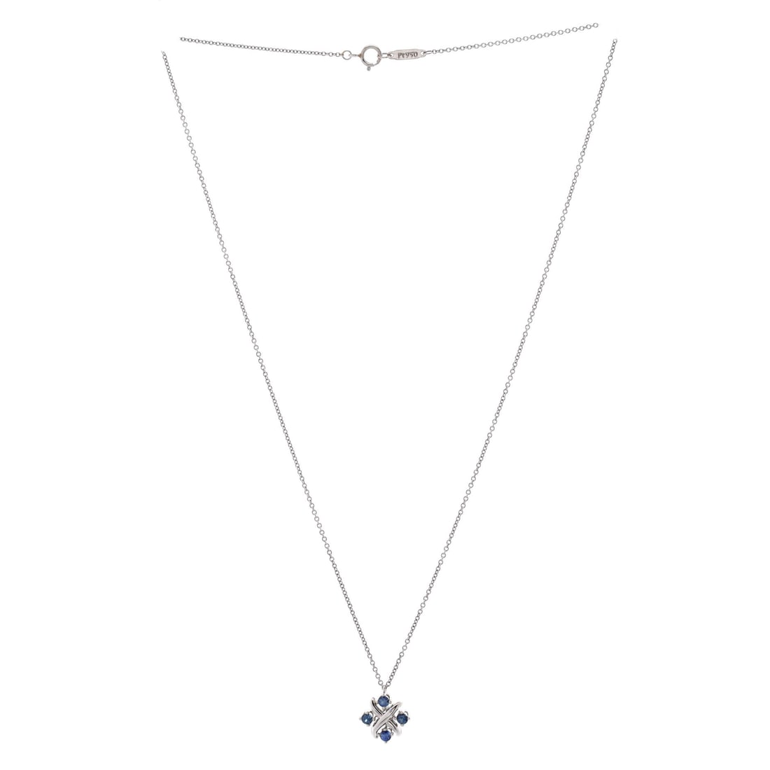 Tiffany & Co. Schlumberger Lynn Pendant Necklace Platinum with Blue Sapphires: Tiffany & Co (Color: Silver). Schlumberger Lynn Pendant Necklace Platinum with Blue Sapphires in Silver - if you like your essentials carried with a side of attitude. This necklace brings a clean hit