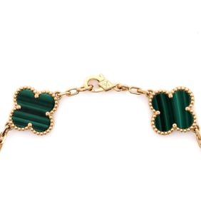 Van Cleef & Arpels Vintage Alhambra 5 Motifs Bracelet 18K Yellow Gold and Malachite