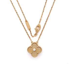 Van Cleef & Arpels Vintage Alhambra Pendant Necklace 18K Yellow Gold and Gold Mother of Pearl with