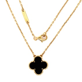 Van Cleef & Arpels Vintage Alhambra Pendant Necklace 18K Yellow Gold and Onyx
