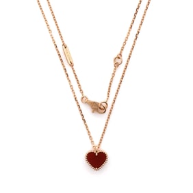 Van Cleef & Arpels Sweet Alhambra Heart Pendant Necklace 18K Rose Gold and Carnelian