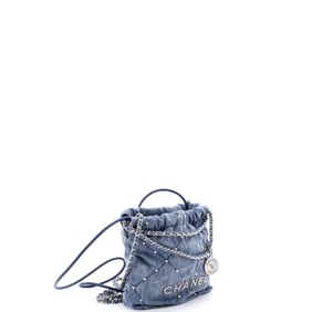 Chanel Chanel 22 Chain Hobo Quilted Studded Denim Mini