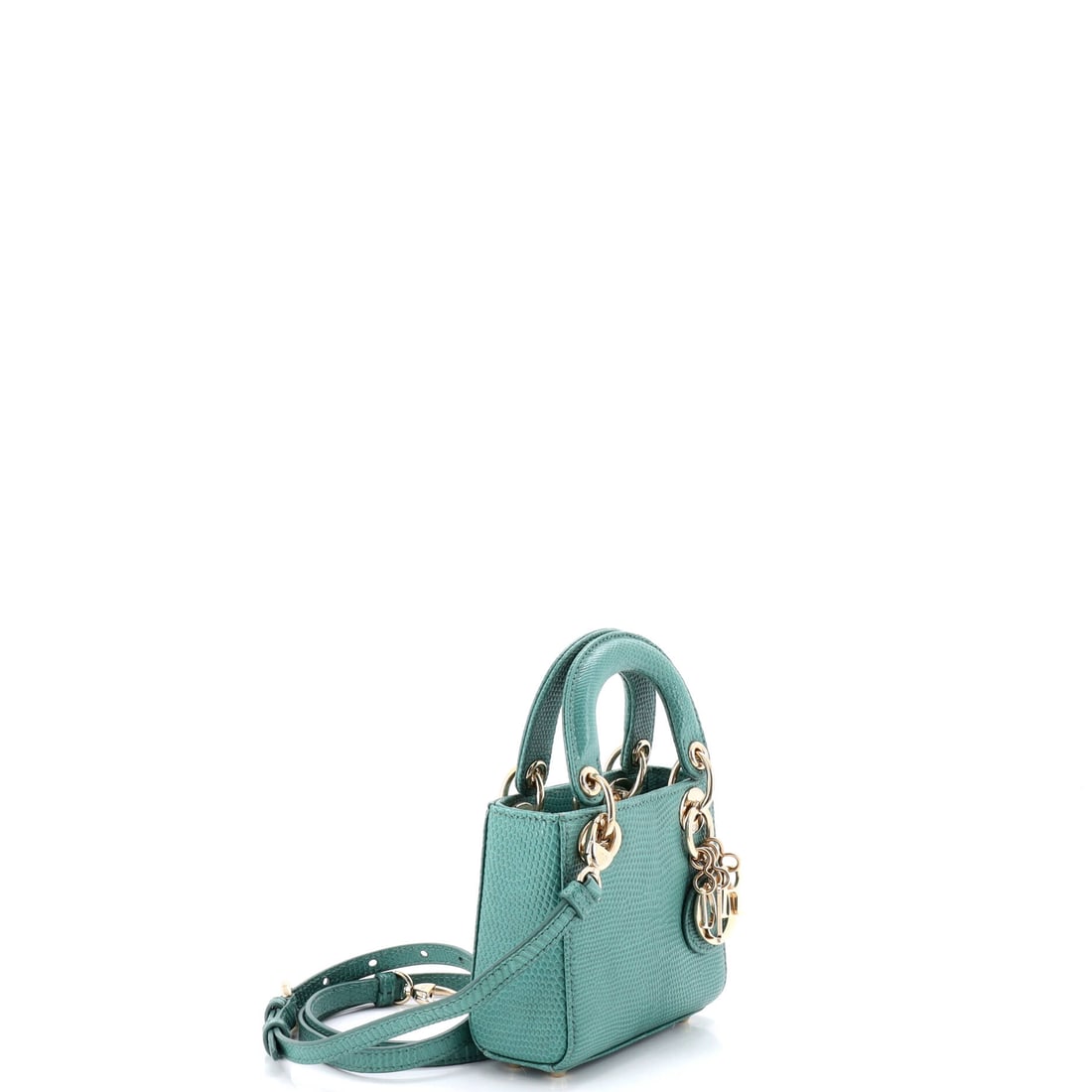 Christian Dior Christian Dior Lady Dior Bag Lizard Micro: A little luxury never hurt anyone: Christian Dior Christian Dior Lady Dior Bag Lizard Micro in Green. Done in lizard for that just-right texture and polish. Approx. dimensions: 4.0 x 5.0 x 2.0 inches