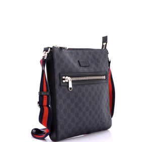 Gucci Gucci Web Strap Front Zip Messenger Bag GG Coated Canvas Medium