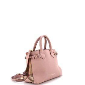 Burberry Burberry Banner Tote Leather and House Check Canvas Small