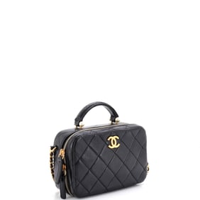 Chanel Chanel CC Pearl Zip Around Top Handle Vanity Case with Chain Quilted Lambskin Small