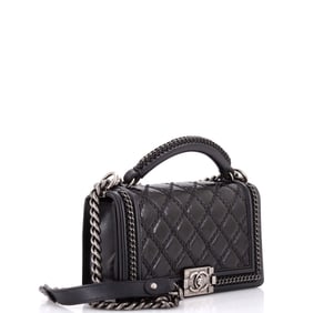 Chanel Chanel Chain Handle Boy Flap Bag Quilted Glazed Calfskin Old Medium
