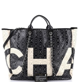 Chanel Chanel Logo Camellia Shopping Tote Printed Coated Canvas Large