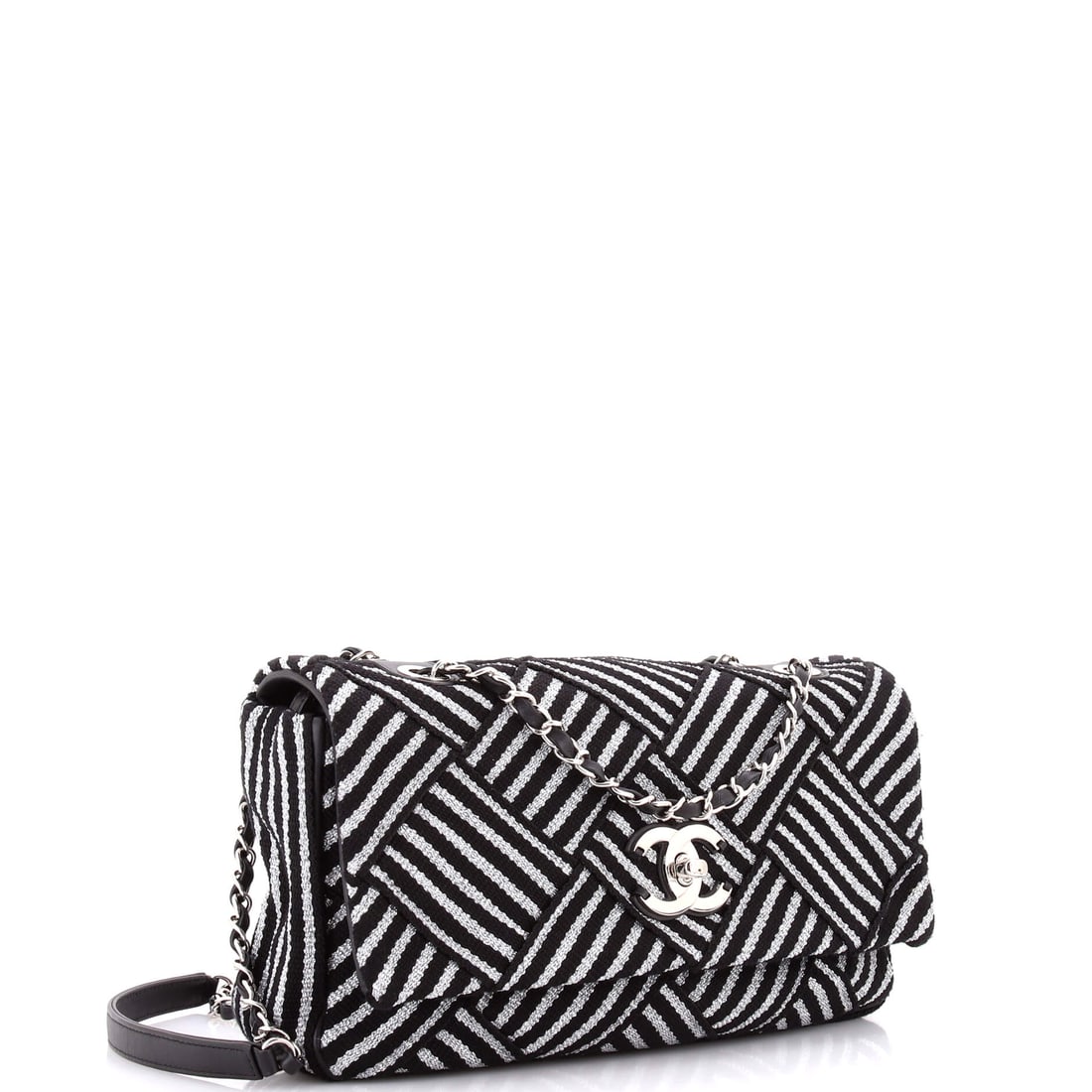 Chanel Chanel CC Flap Bag Woven Striped Canvas Medium: Authentic Chanel Chanel CC Flap Bag Woven Striped Canvas Medium. When in doubt, carry the good bag. A strong staple for any luxury lineup. A smart buy with maximum style payoff.