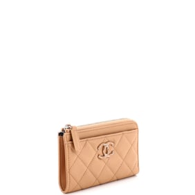 Chanel Chanel Textured CC Zip Around Card Holder Quilted Lambskin