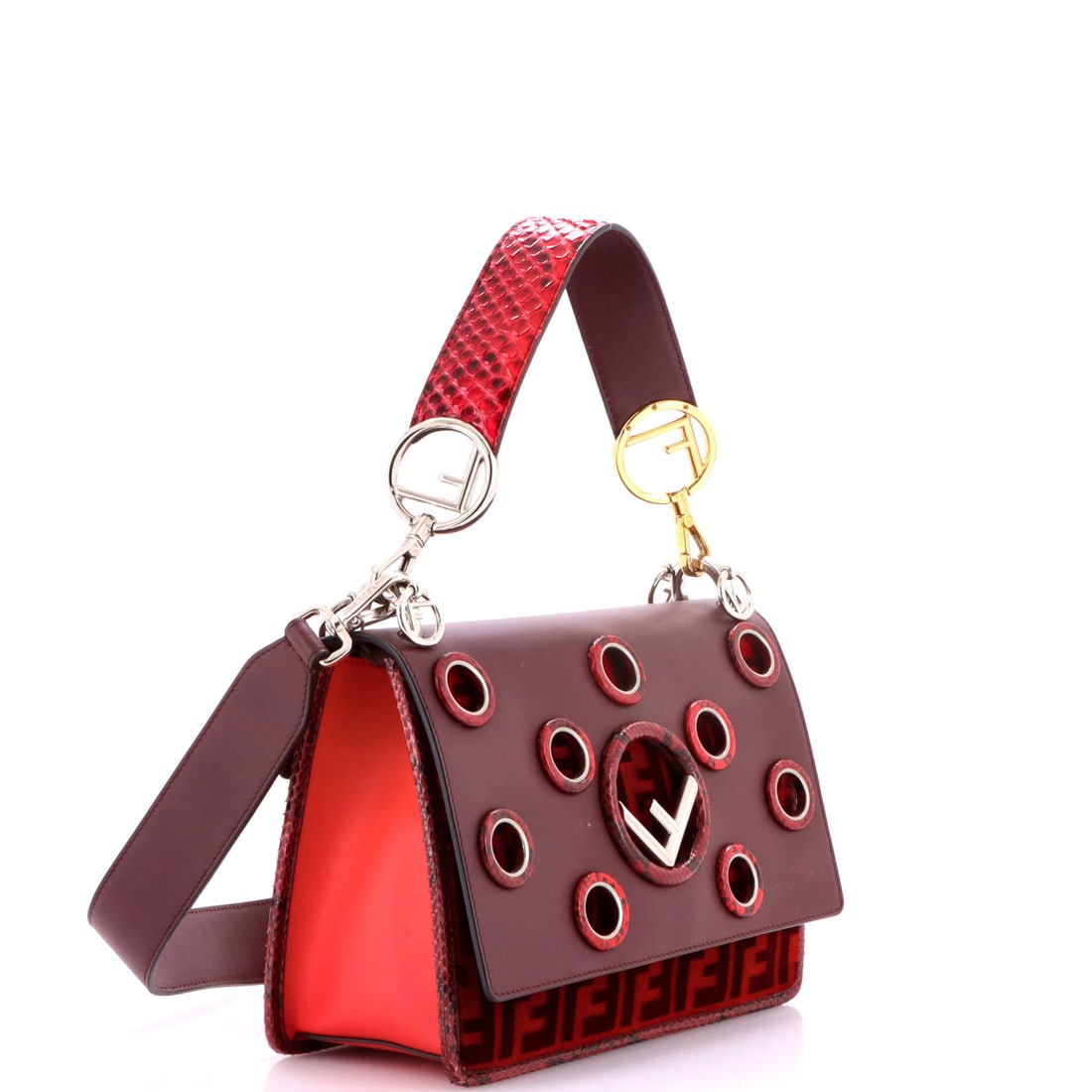 Fendi Fendi Kan I F Shoulder Bag Leather with Zucca Velvet and Python Medium: A flex, but make it elegant. Authentic Fendi Fendi Kan I F Shoulder Bag Leather with Zucca Velvet and Python Medium. Size check: 7.0 x 10.0 x 4.0 inches. A wardrobe anchor with designer edge. Easy to