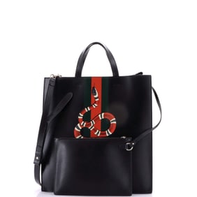 Gucci Gucci Web and Snake Convertible Soft Open Tote Printed Leather Tall