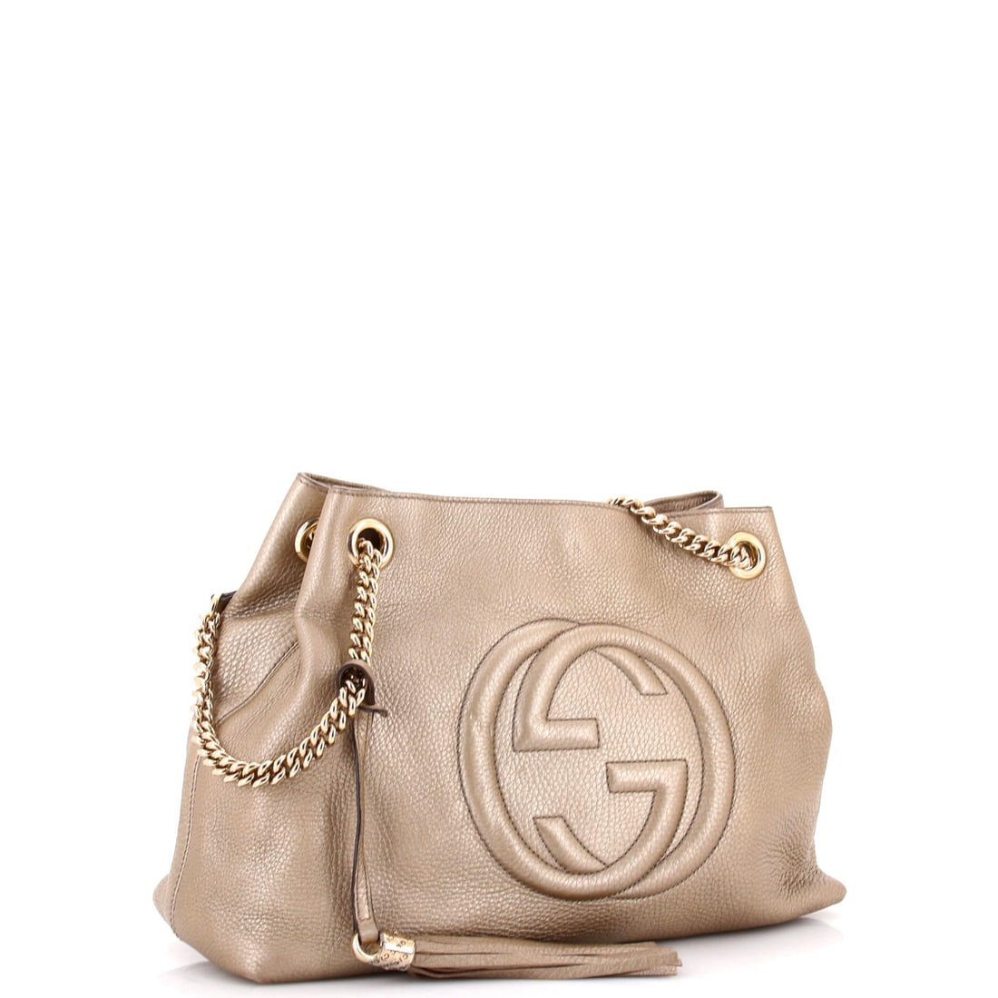Gucci Gucci Soho Chain Strap Shoulder Bag Leather Medium: A flex, but make it elegant. Authentic Gucci Gucci Soho Chain Strap Shoulder Bag Leather Medium. Size check: 10.5 x 14.5 x 5.0 inches. Timeless shine with just enough attitude. Easy to style, hard to