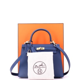 Hermes Hermes Kelly Handbag Blue Madame with Gold Hardware 25