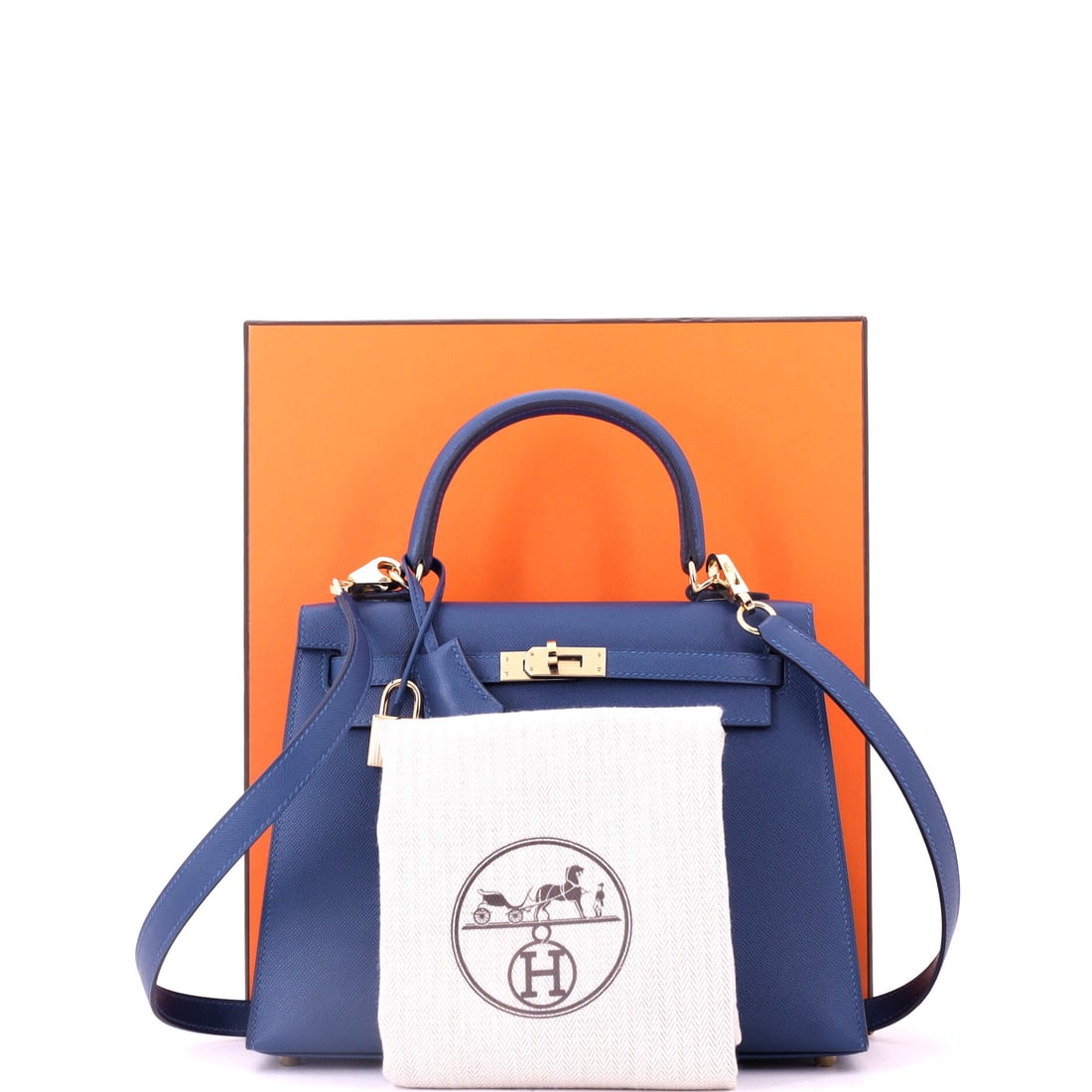 Hermes Hermes Kelly Handbag Blue Madame with Gold Hardware 25: Authentic Hermes Hermes Kelly Handbag Blue Madame with Gold Hardware 25. A certified glow-up for your rotation. Approximate dimensions are 8.0 by 10.0 by 5.0 inches. Sized for real life, styled for co