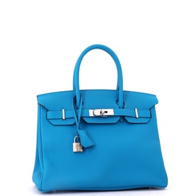 Hermes Hermes Birkin Handbag Blue Togo with Palladium Hardware 30