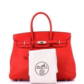 Hermes Hermes Birkin Handbag Red Clemence with Palladium Hardware 35