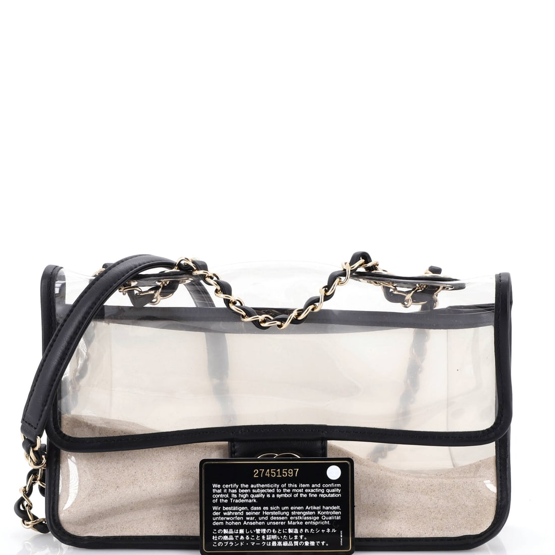 Chanel Sand By The Sea Flap Bag PVC with Lambskin Medium: Masterfully designed by Chanel, this arm candy is pure editorial gold. Featuring the iconic Chanel Sand By The Sea Flap Bag PVC with Lambskin Medium, its a testament to refined rebellion. The rich