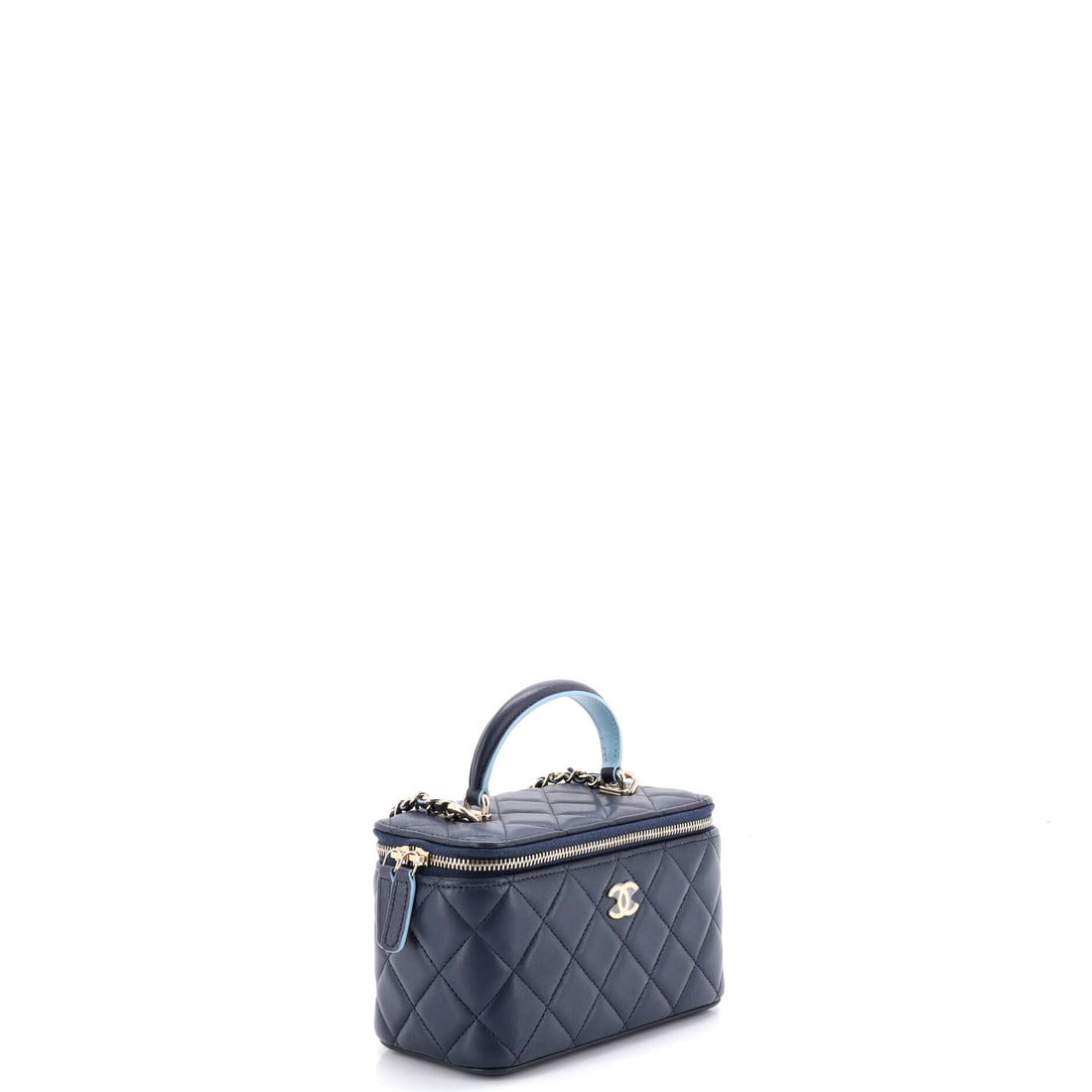 Chanel Classic Top Handle Vanity Case with Chain Quilted Lambskin Small: A signature silhouette from Chanel, meticulously crafted to enchant collectors and connoisseurs alike. Featuring the iconic Chanel Classic Top Handle Vanity Case with Chain Quilted Lambskin Small, its