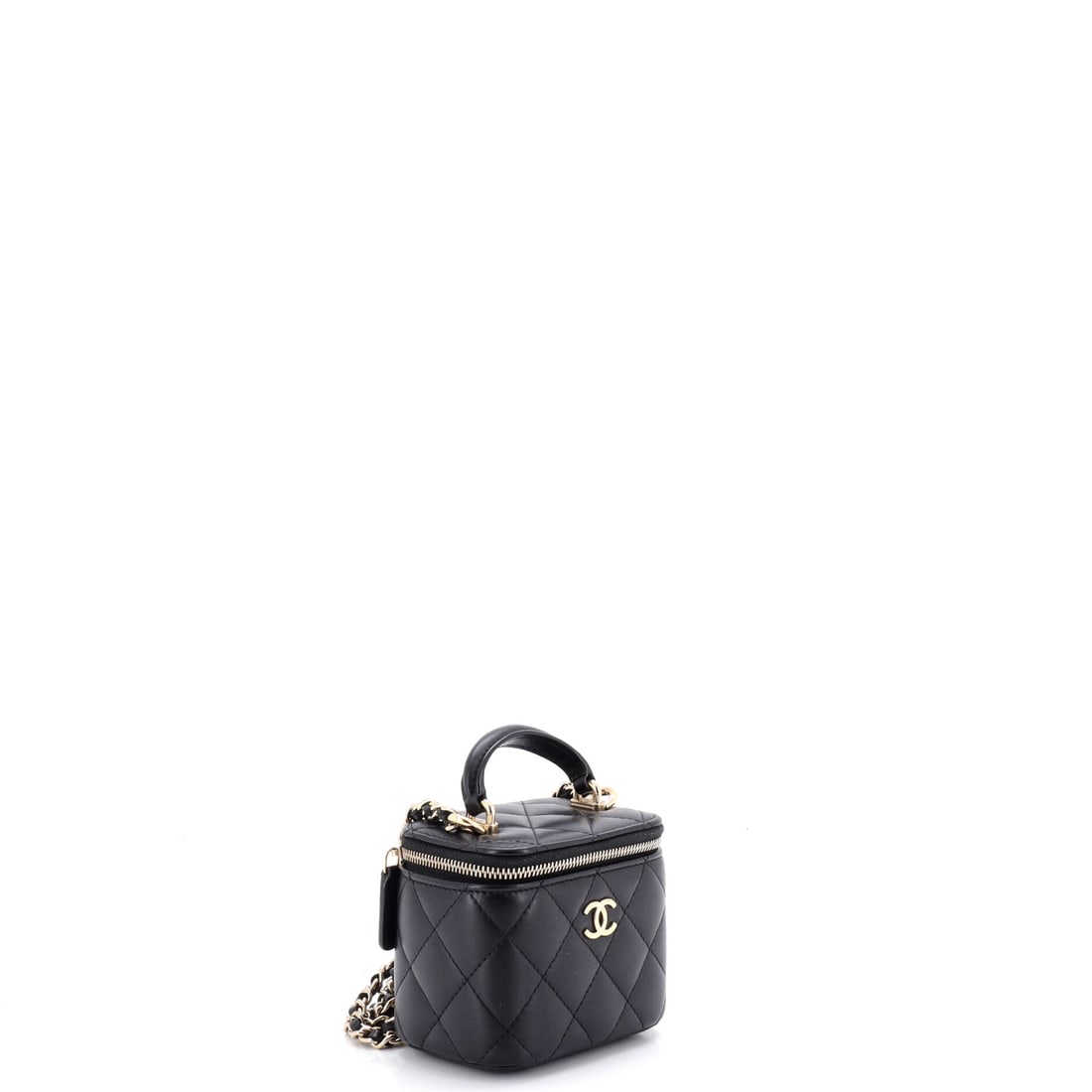 Chanel Classic Top Handle Vanity Case with Chain Quilted Lambskin Mini: A signature silhouette from Chanel, meticulously crafted to enchant collectors and connoisseurs alike. Featuring the iconic Chanel Classic Top Handle Vanity Case with Chain Quilted Lambskin Mini, its