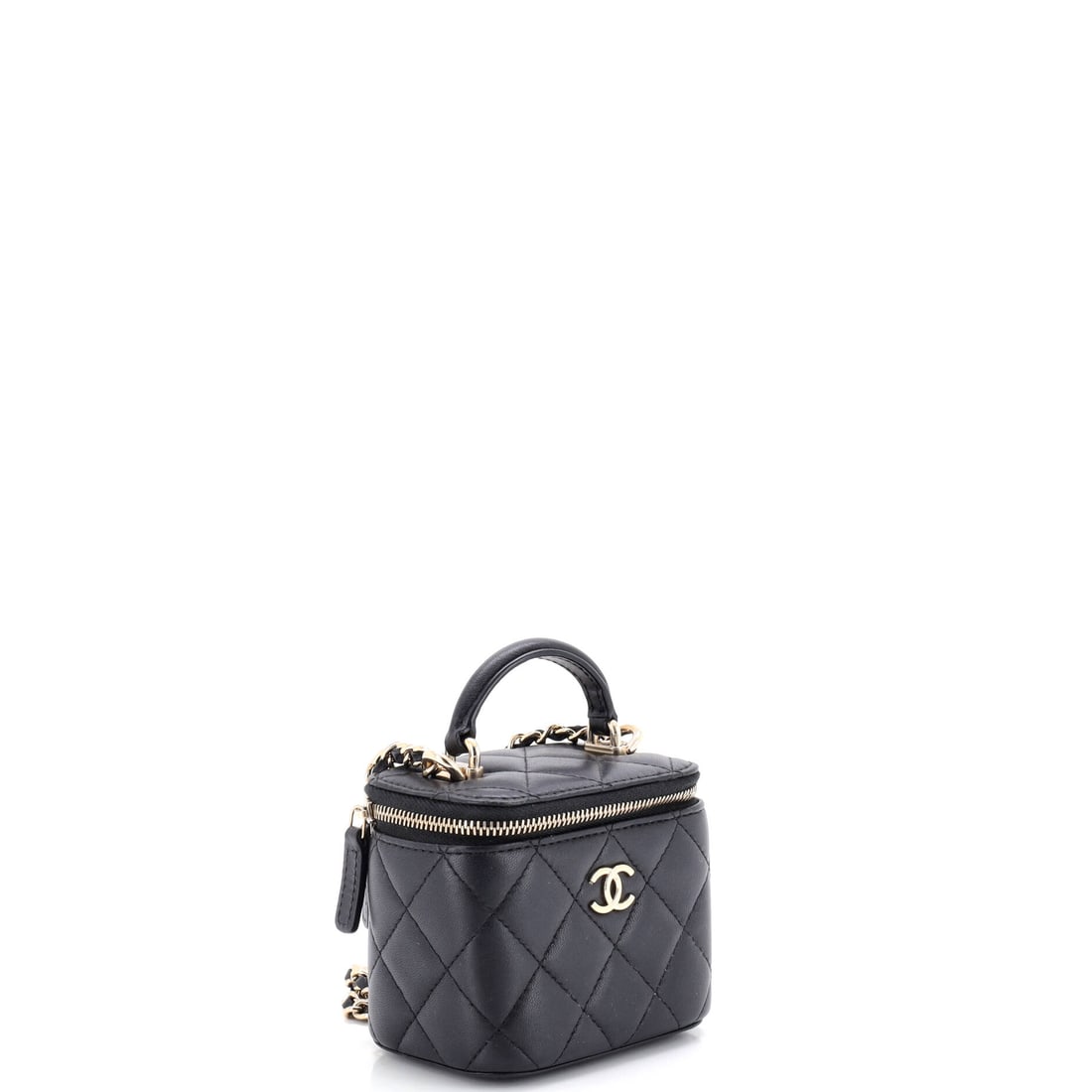 Chanel Classic Top Handle Vanity Case with Chain Quilted Lambskin Mini: Masterfully designed by Chanel, this arm candy is pure editorial gold. Featuring the iconic Chanel Classic Top Handle Vanity Case with Chain Quilted Lambskin Mini, its a testament to refined rebellion