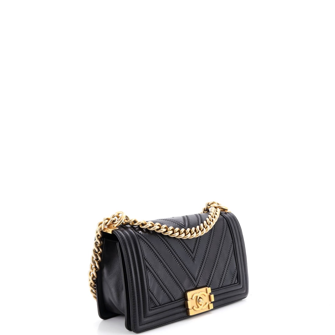 Chanel Boy Flap Bag Chevron Calfskin Old Medium: Chanel delivers iconic form and fearless flair with this stunning creation. Featuring the iconic Chanel Boy Flap Bag Chevron Calfskin Old Medium, its a testament to refined rebellion. The rich black p