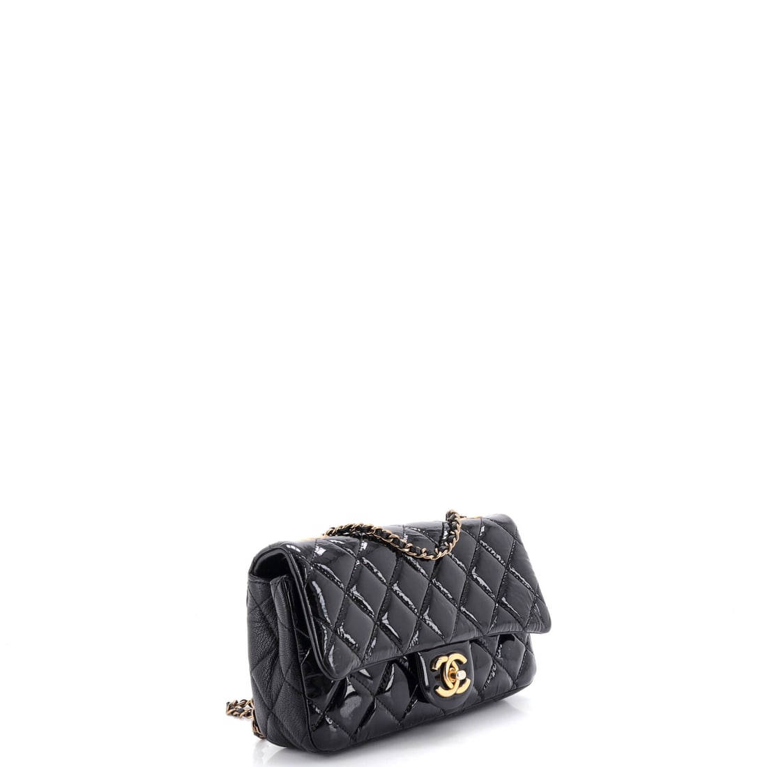 Chanel CC Eyelet Flap Bag Quilted Patent Small: Chanel delivers iconic form and fearless flair with this stunning creation. Featuring the iconic Chanel CC Eyelet Flap Bag Quilted Patent Small, its a testament to refined rebellion. The rich black pa