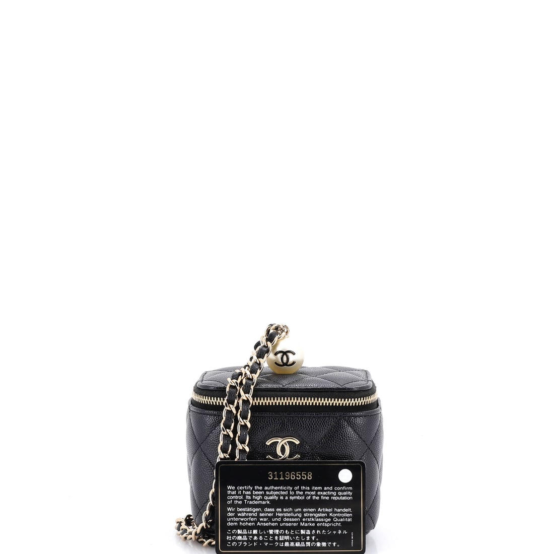 Chanel Classic Pearl Vanity Case with Chain Quilted Caviar Mini: Masterfully designed by Chanel, this arm candy is pure editorial gold. Featuring the iconic Chanel Classic Pearl Vanity Case with Chain Quilted Caviar Mini, its a testament to refined rebellion. The r