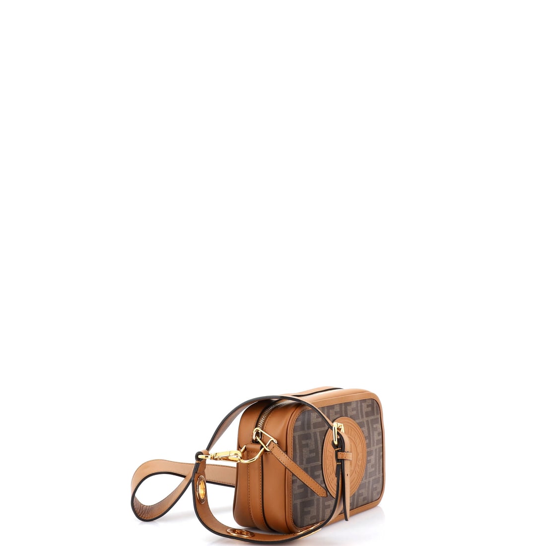 Fendi FF Logo Stamp Camera Bag Zucca Coated Canvas Small: Masterfully designed by Fendi, this arm candy is pure editorial gold. Featuring the iconic Fendi FF Logo Stamp Camera Bag Zucca Coated Canvas Small, its a testament to refined rebellion. The rich
