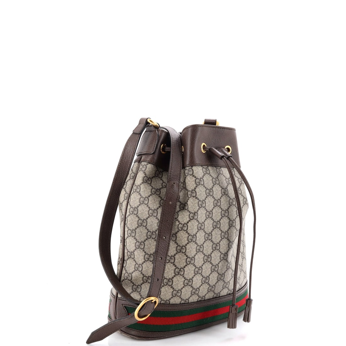 Gucci Ophidia Bucket Bag GG Coated Canvas Medium: Masterfully designed by Gucci, this arm candy is pure editorial gold. Featuring the iconic Gucci Ophidia Bucket Bag GG Coated Canvas Medium, its a testament to refined rebellion. The rich brown palett